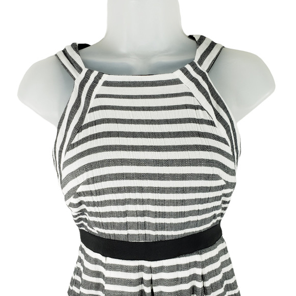 Eva Franco Saybrook Fit & Flare Dress Women 00P Striped Black White USA Cotton - Picture 7 of 12